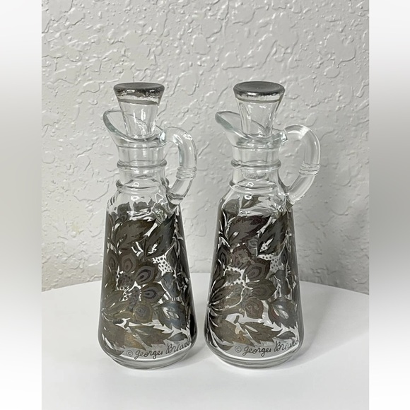 MCM Georges Briard Oil & Vinegar Cruets For Anchor Hocking with Floral Overlay - Picture 2 of 8